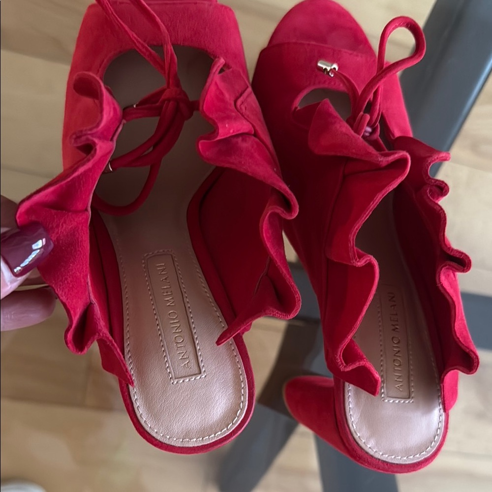Used ANTONIO MELANI Red Suede Mules with Open Toe with real leather
